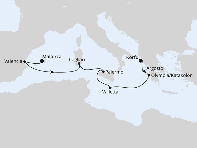 Spanien, Italien & Griechenland ab Mallorca bis Korfu mit AIDAblu